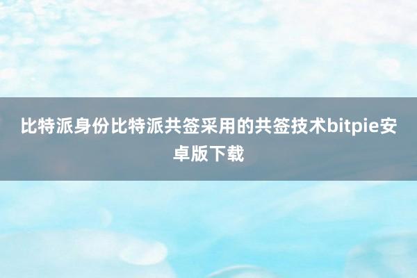 比特派身份比特派共签采用的共签技术bitpie安卓版下载